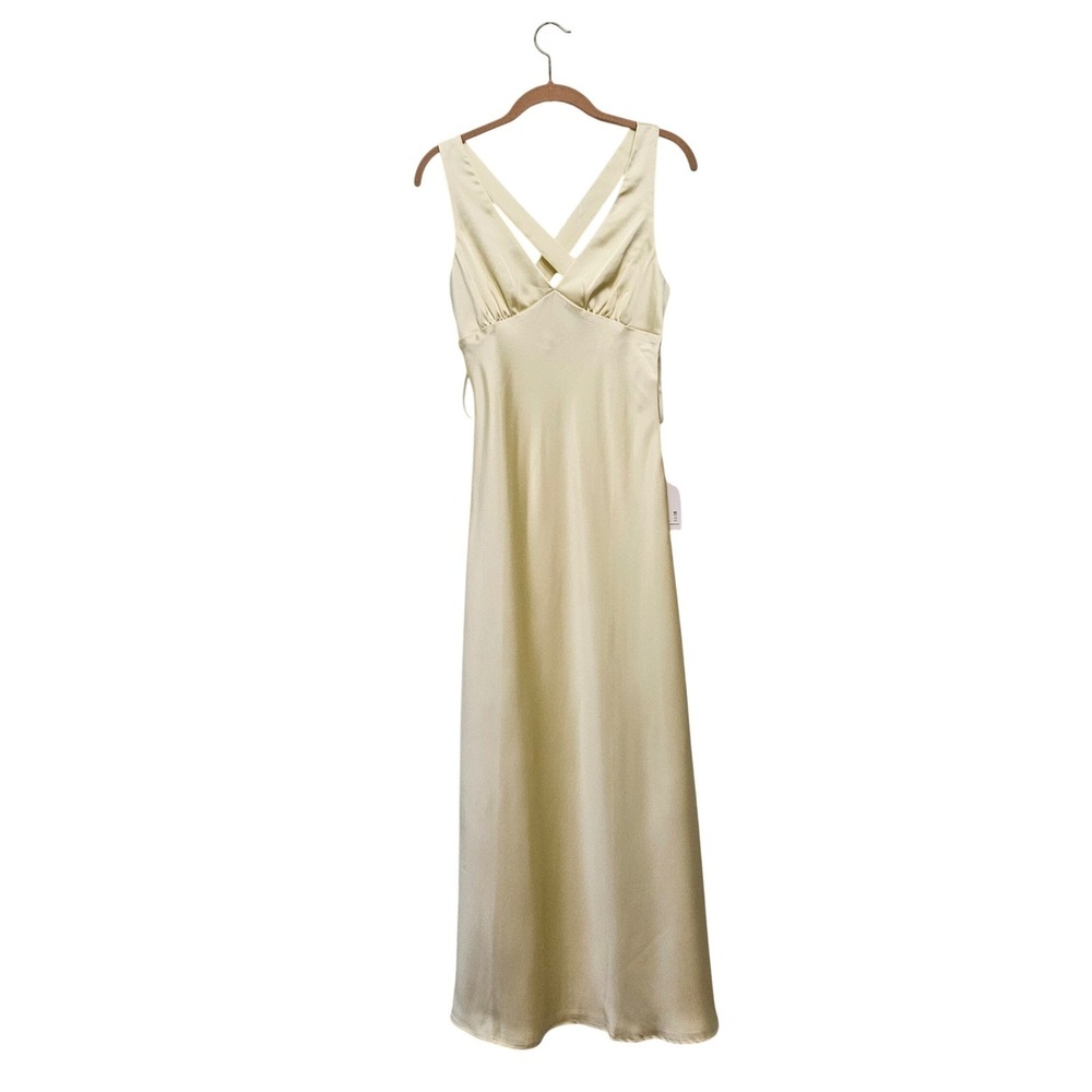 Satin Babydoll Maxi Slip Dress XL Butter Yellow Crisscross Formal Indie Sleeze - Picture 1 of 13